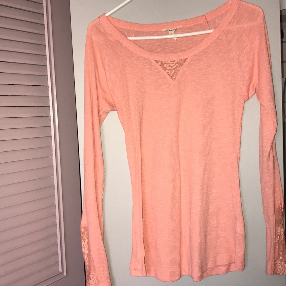 Peach Lace Long-sleeved Shirt